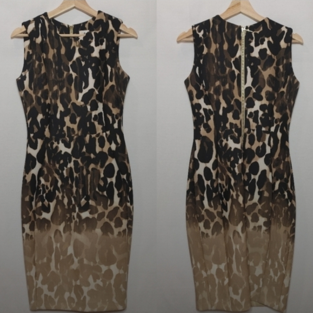 Calvin Klein Black and Brown Sheath Midi Dress